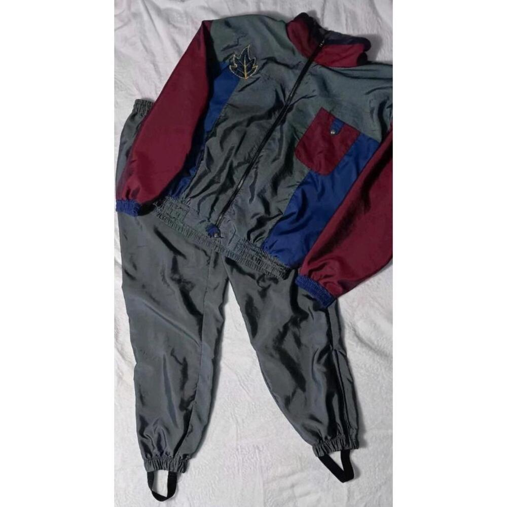 Vintage Two-Tone Track Jogger Set - Gray & Burgundy